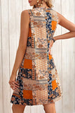 Retro Floral Patchwork Print Sleeveless Mini Dress