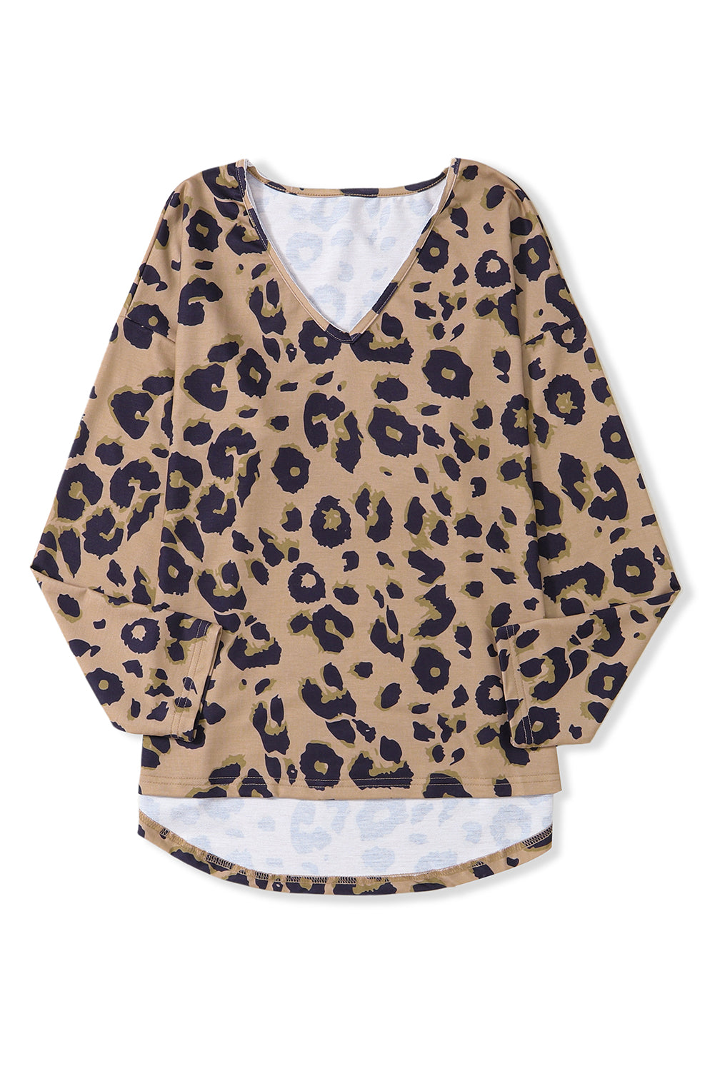 Leopard Split Joint V Neck Long Sleeve Top