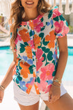 Floral Print Ruffle Trim Puff Sleeve Shirt