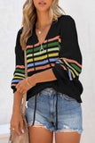 Striped Detail Zip Up Hooded Sweater Cardigan