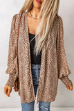 Animal Print Shirred Cuff Lantern Sleeve Cardigan