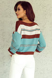 Striped Pattern Knit V Neck Sweater