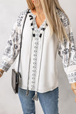 Boho Embroidered Split Neck Blouse