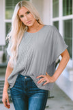 Ribbed Knit Round Neck Relaxed Tee