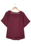 Split Neck Pleated Loose Top