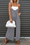 Solid Spaghetti Strap Wide Leg Overall