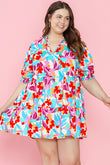 Multicolour Floral Tiered V Neck Plus Dress