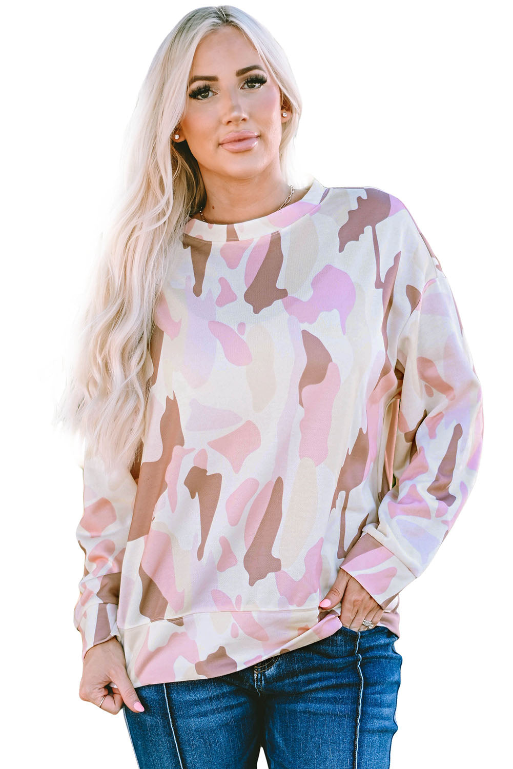 Geometric Print Crewneck Pullover Sweatshirt