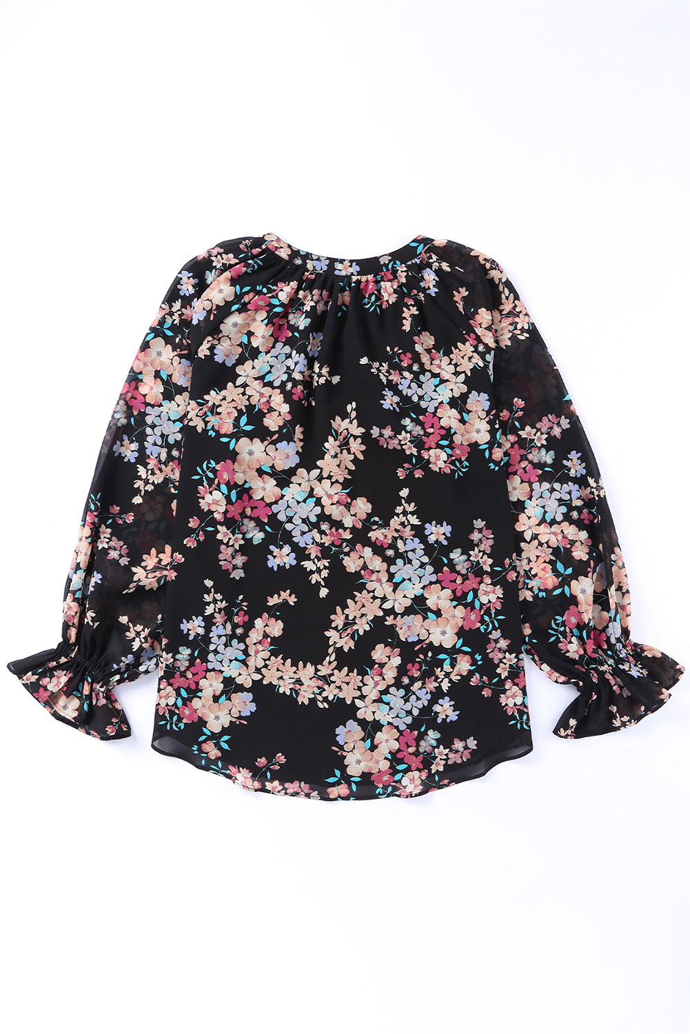 Blouse noire en mousseline à imprimé fleurs sauvages