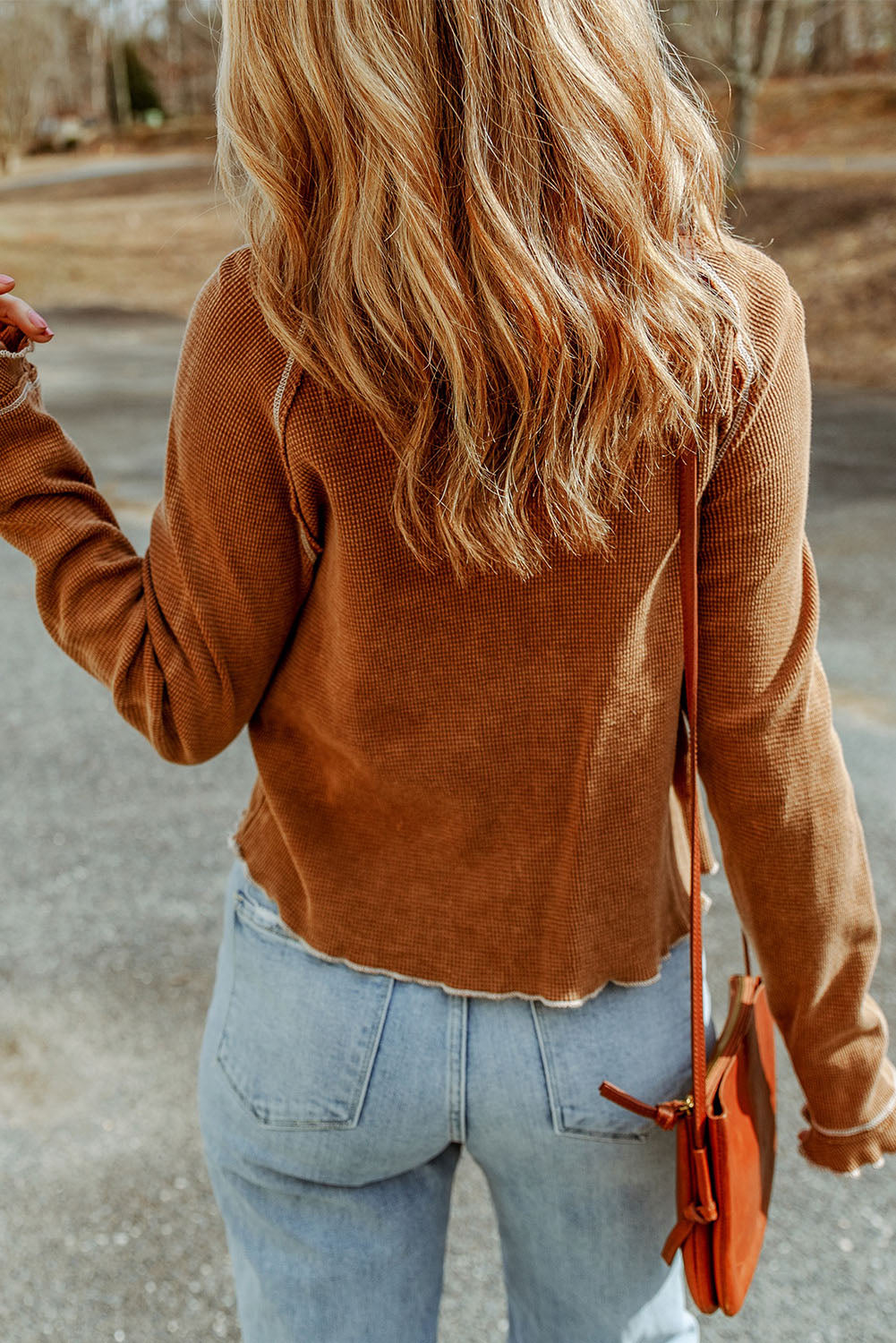 Black Textured Round Neck Long Sleeve Top