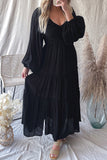 Black V Neck Bowknot Cutout Frill Tiered Maxi Dress