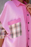 Plaid Patchwork Chest Pockets Oversized Shirt Jacket