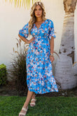 Ruffle Short Sleeve Bohemian Flower Long Dress