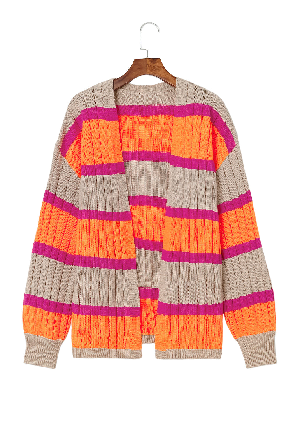 Striped Colorblock Drop Shoulder Slouchy Cardigan