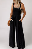 Smocked Square Neck Long Sleeve Wide Leg Jumpsuit