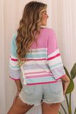 Color Block Striped Three-Quarter Sleeve Knitted Top