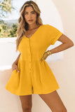 Button V Neck Crinkle Pocketed Romper