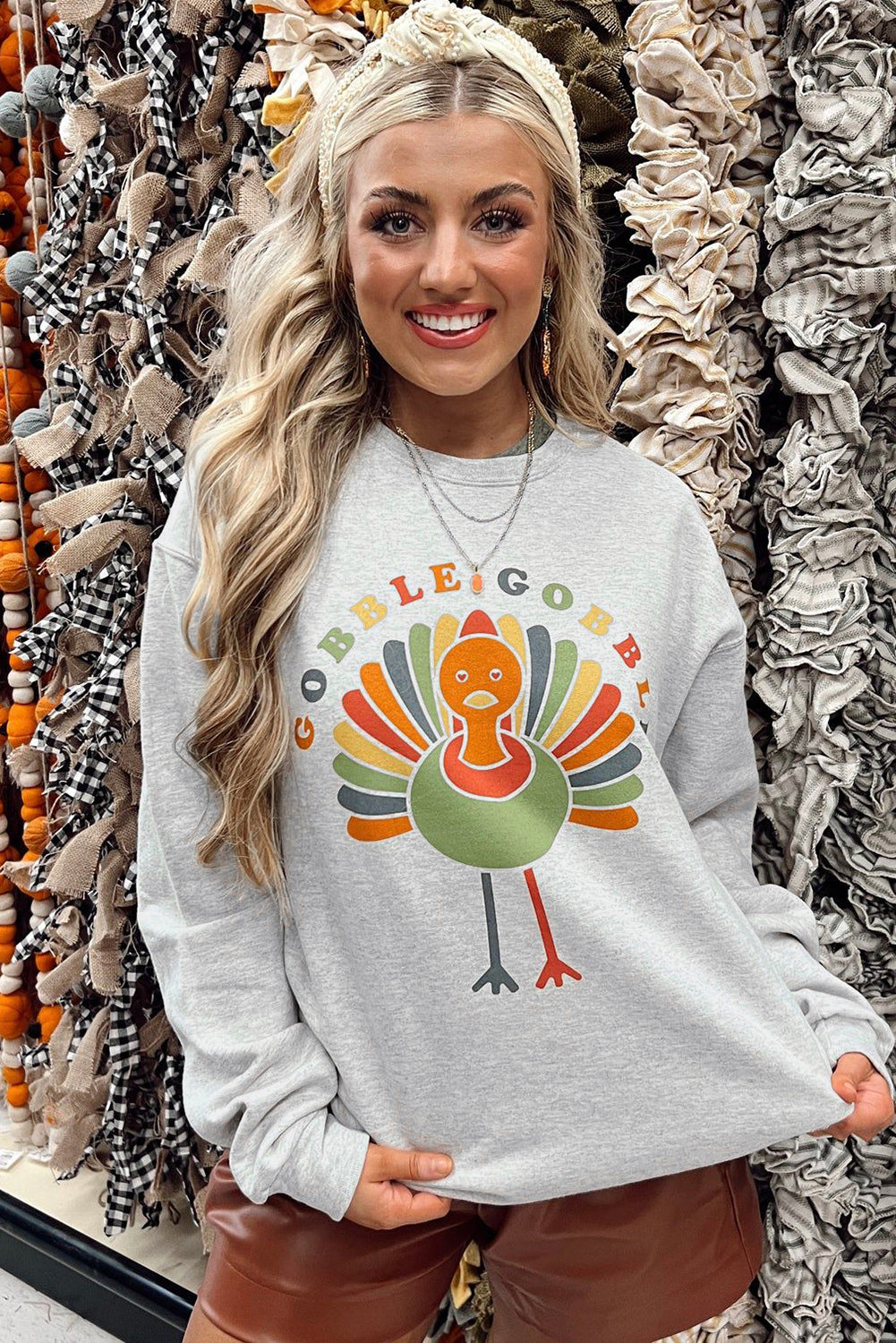 Orange Plain Crew Neck Pullover Sweatshirt