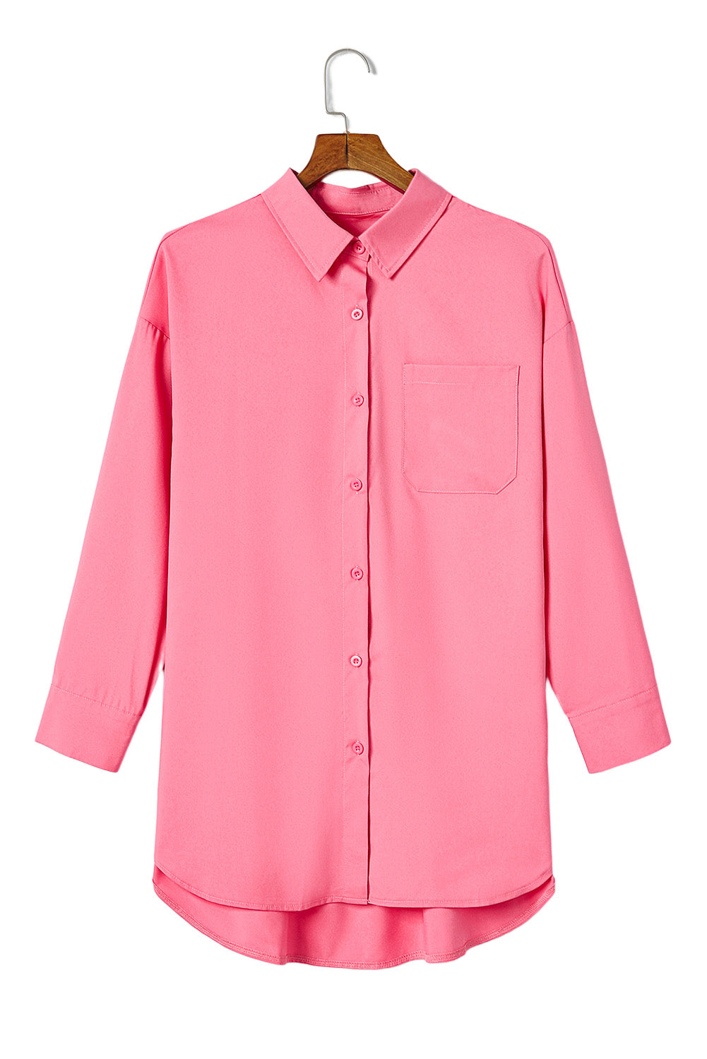 Chemise tunique surdimensionnée à manches longues de couleur unie rose