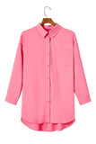 Chemise tunique surdimensionnée à manches longues de couleur unie rose