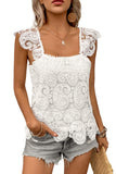 Lace Crochet Ruffled Square Neck Tank Top