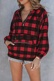 Buffalo Plaid Zipped Front Pocketed Hoodie