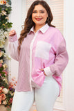 Pink Stripe Print Colorblock Plus Size Shirt