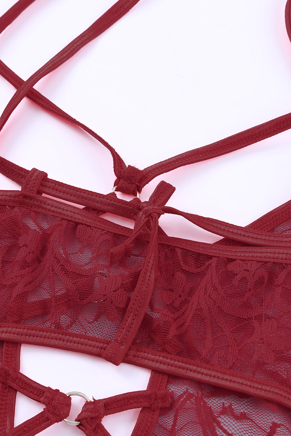 Lingerie Teddy en maille transparente à bretelles et œillets de grande taille rouge