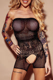 Rhinestone Lace Mesh Open Crotch Strapless Chemise