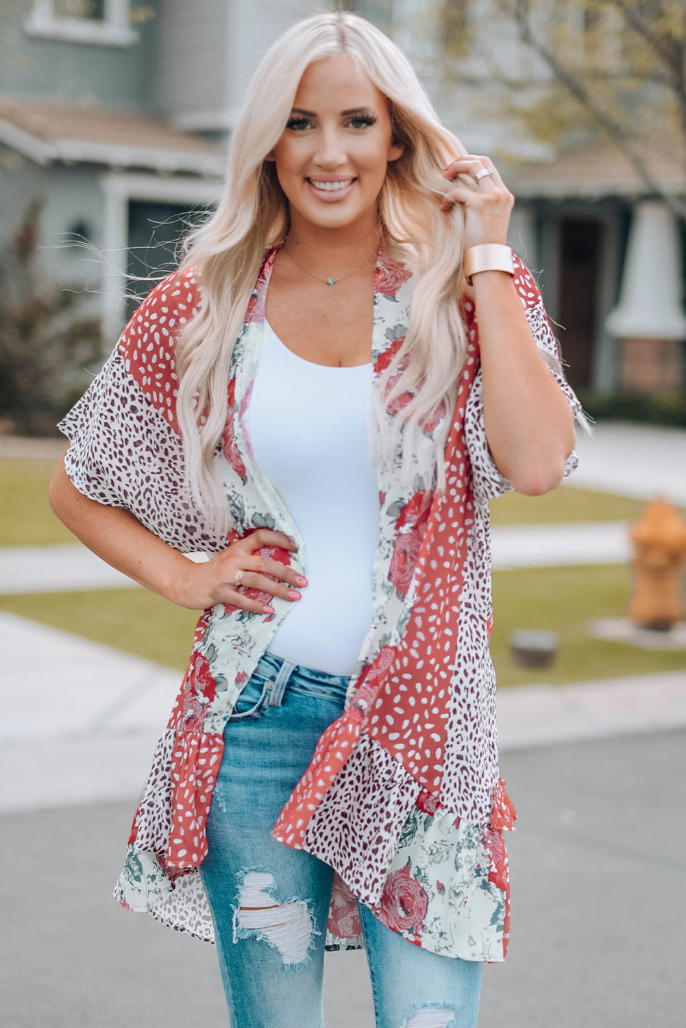 Wild Rose Floral Animal Print Kimono