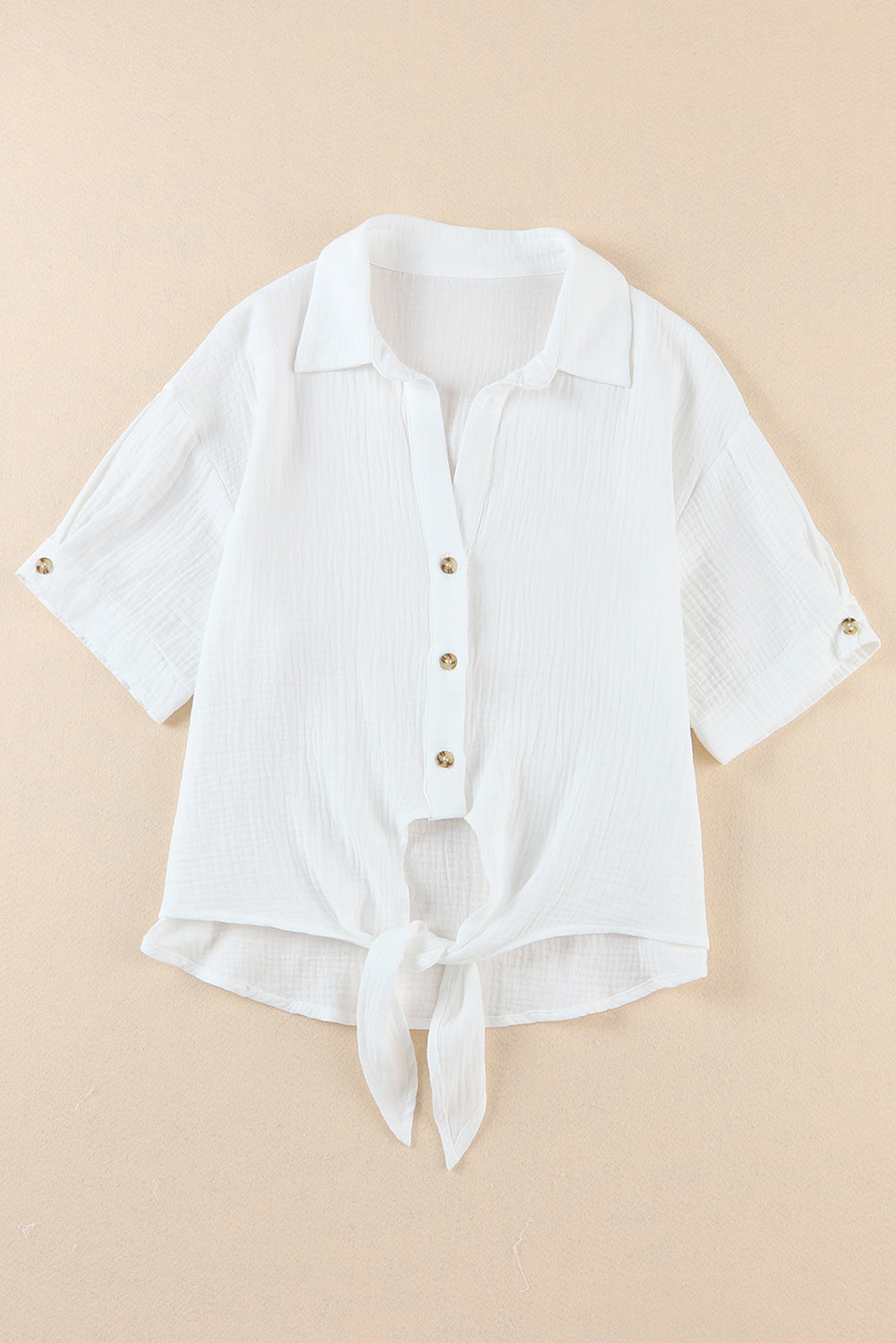 Textured Knotted Button-up Half Sleeve Shirt