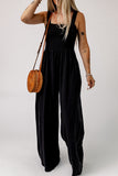 Smocked Square Neck Long Sleeve Wide Leg Jumpsuit