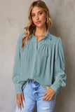 Solid Color Button Up Puff Sleeve Blouse