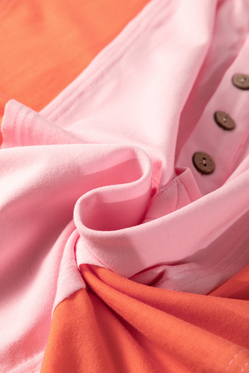 Pink Colorblock Long Sleeve Buttons Henley Top