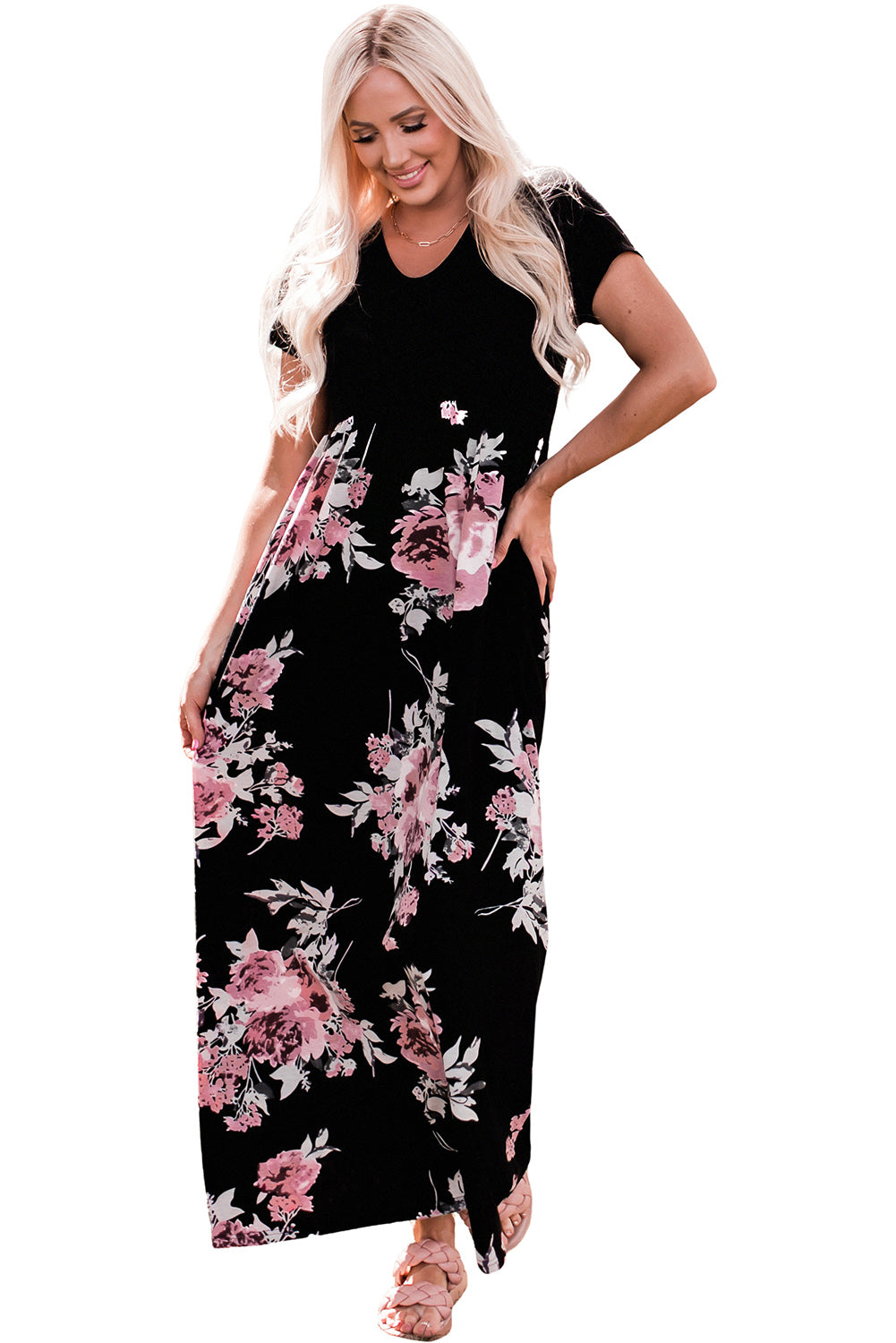 Contrast Floral Empire Waist Maxi Dress