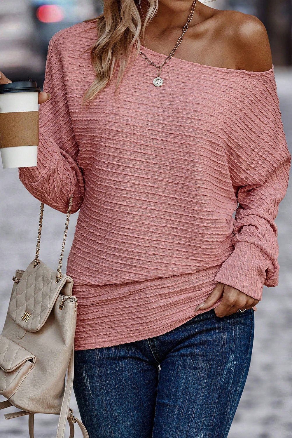 Khaki Ribbed Round Neck Knit Long Sleeve Top