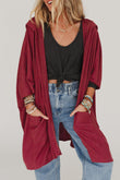 Bracelet Sleeve Pocketed Open Front Hooded Cardigan