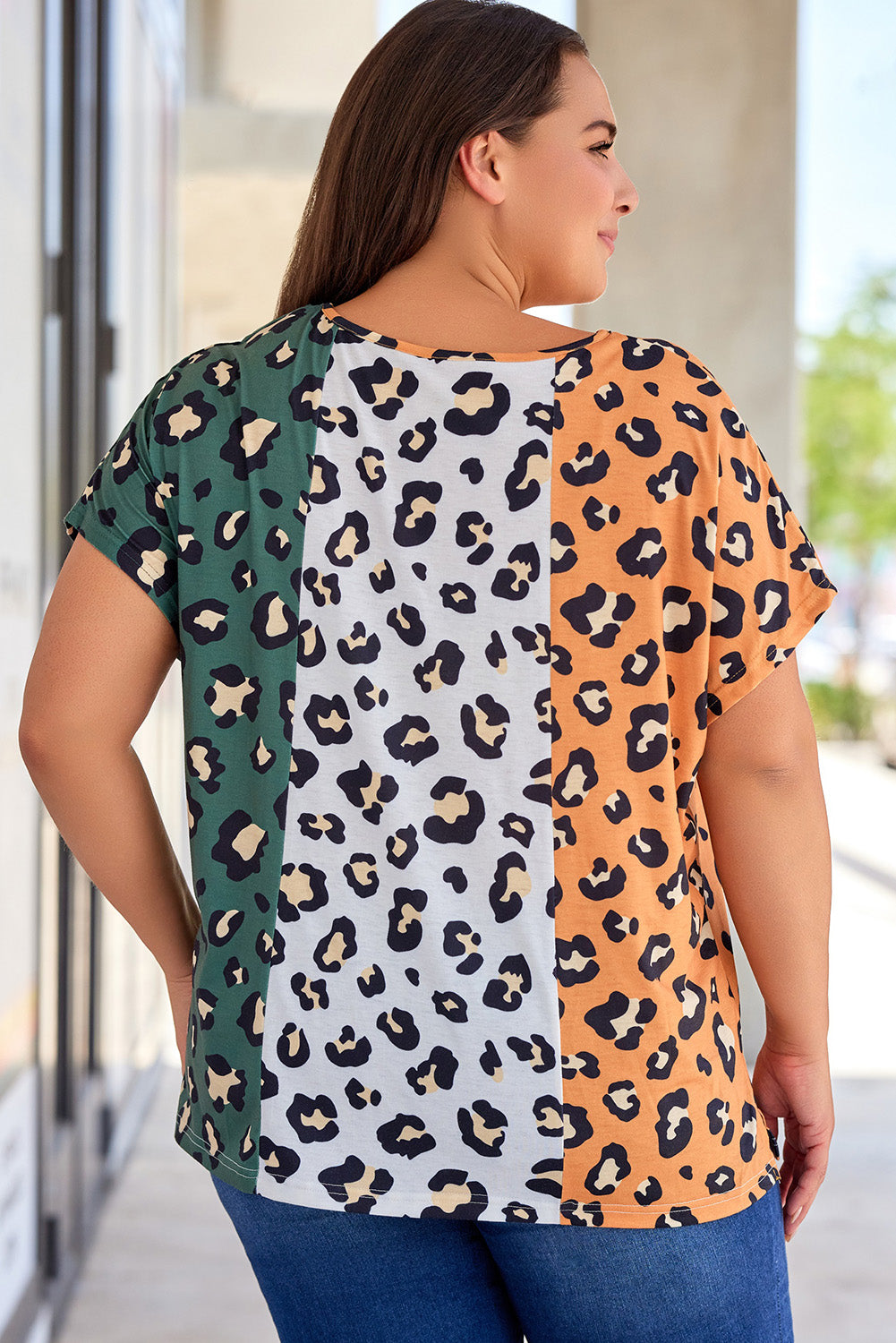 Plus Size Leopard Print Contrast T-Shirt