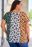 Plus Size Leopard Print Contrast T-Shirt