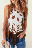 Cow Printed Fringe Hem Tank Top