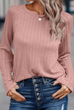 Khaki Ribbed Round Neck Knit Long Sleeve Top