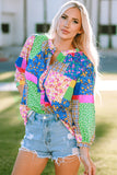 Floral Patchwork Print Buttoned Puff Sleeve Shirt