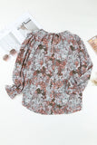 Red Printed Long Sleeve V-Neck Drawstring Shirt