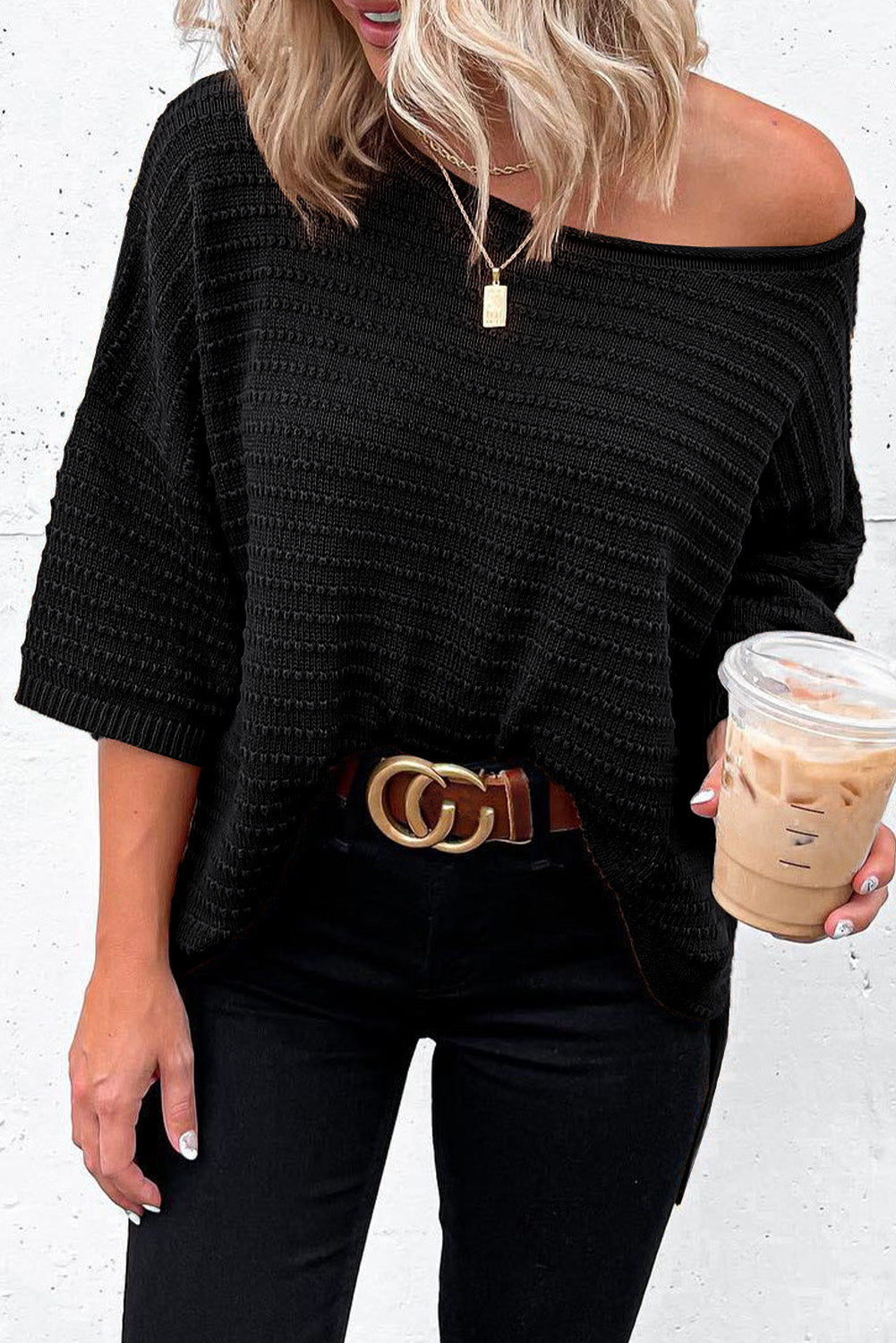 Textured Knit Drop Shoulder Tee