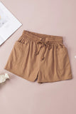 Shirred Waistband Drawstring Casual Shorts with Pockets