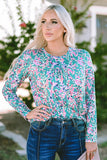 Printed Wide Neck Thumbhole Sleeve Henley Top