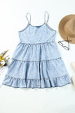 Sky Adjustable Straps Tiered Ruffle Denim Dress