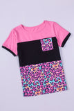 Leopard Print Color Block Textured T-shirt