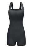 Ribbed Square Neck Padded Sports Romper