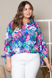 Plus Size Floral Knotted Long Sleeve Shirt